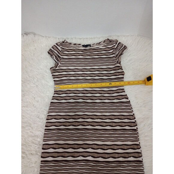 Sharagano Womens White & Brown Round Neck Short Sleeve Knee Length Dress 8 - Picture 4 of 11
